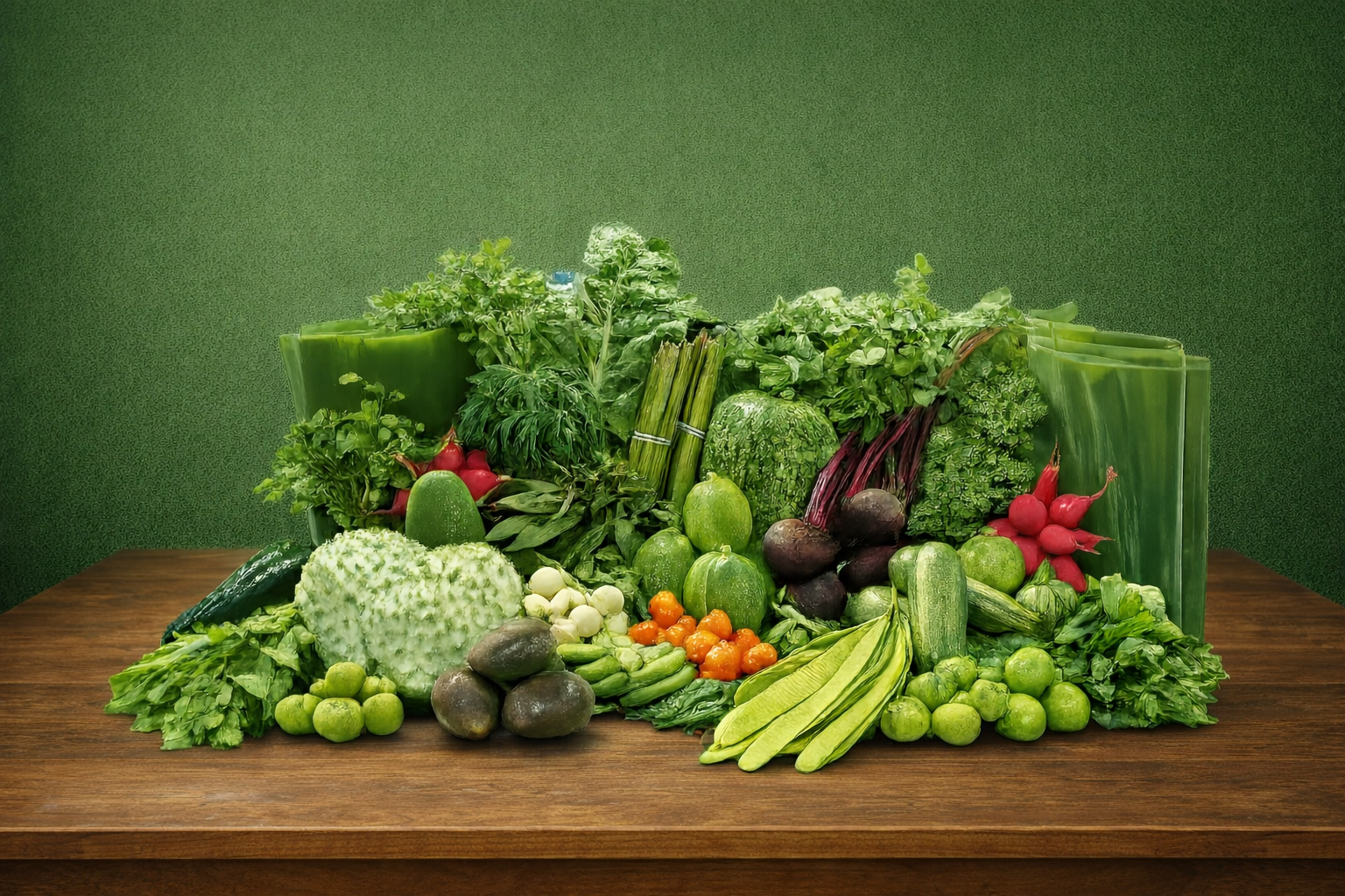 Assorted fresh produce prepared for packing